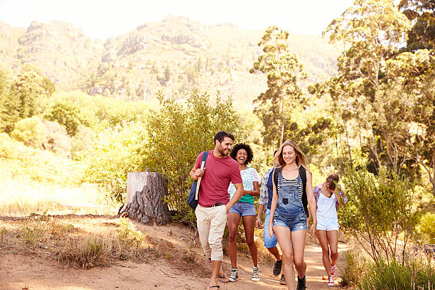 istock Group Of Friends On Walk Through Countryside Together 473420766