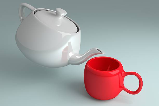 istock Red cup and teapot set on white background 473421296