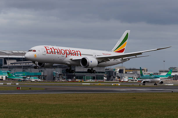 Ethiopian Airlines Boeing 787 Dreamliner ET-ASG landing at Dublin Airport stock photo