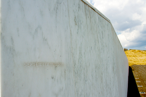Somerset County, PA, USA - May 8, 2015 : September 11, 2001 on marble Wall of Names at the Flight 93 National Memorial.