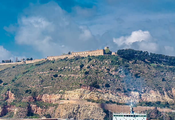 Montjuic  hill and Montjuic Castle. stock photo
