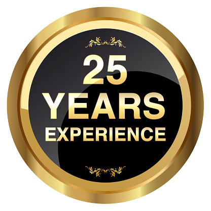 25 years experience gold badge - Stock Image