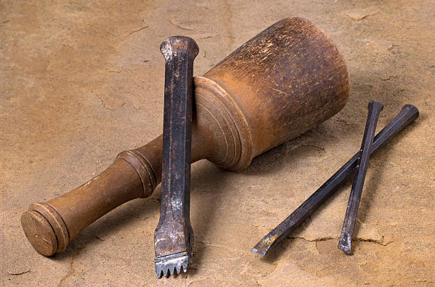 mallet with three chisels a mallet with three chisels sculptor stock pictures, royalty-free photos & images
