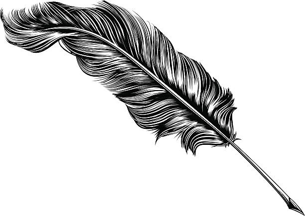 Vintage feather quill pen illustration An original illustration of a feather quill pen in a vintage woodblock style pen illustrations stock illustrations