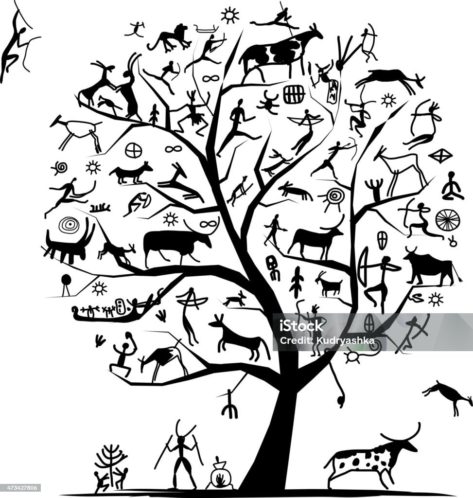 Rock paintings tree, sketch for your design Rock paintings tree, sketch for your design. Vector illustration Africa stock vector