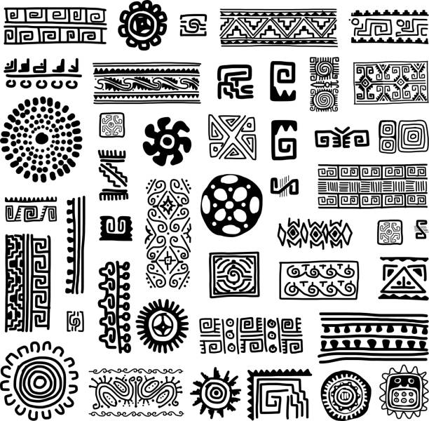 Black and white patterns of traditional ornament vector art illustration