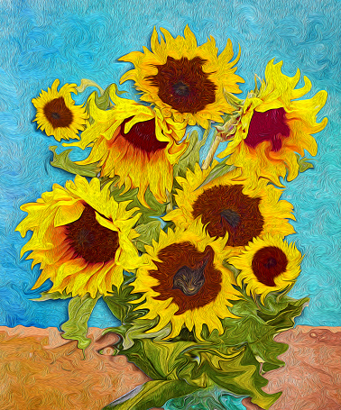 Sunflowers, digital art like imresjonissm painting