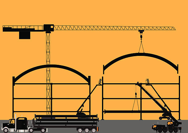 budowa witryny sylwetka - construction platform elevator picking up hydraulic platform stock illustrations