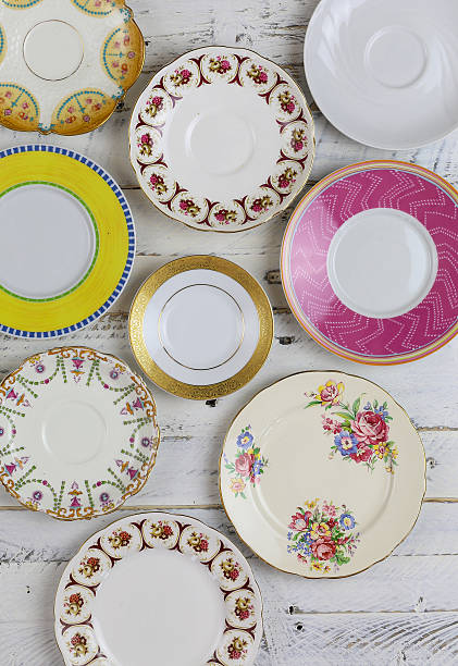 istock Antique Figure Plates Assorted Vintage China Pattern White Backg 473430278