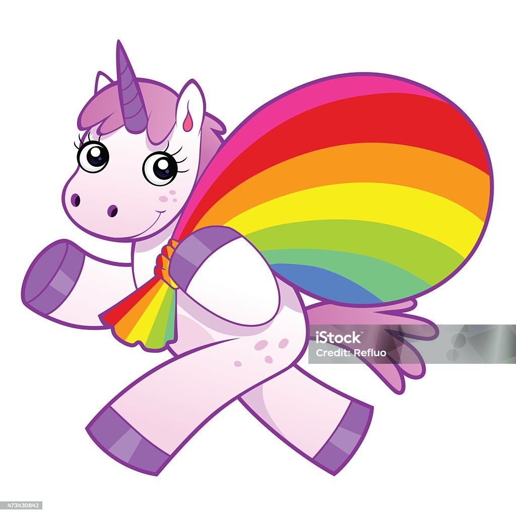 Unicorn with rainbow bag Cartoon unicorn bearing rainbow bag. 2015 stock vector