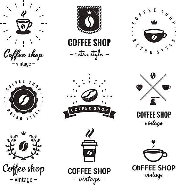 ilustraciones, imágenes clip art, dibujos animados e iconos de stock de cafetería vintage vector logo conjunto.   hipster y retro. - coffee circle coffee bean label