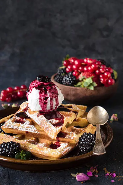 Photo of Homemade waffles and ice cream