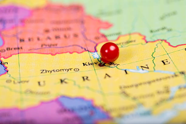 istock Red push pin on map of Ukraine 473434714