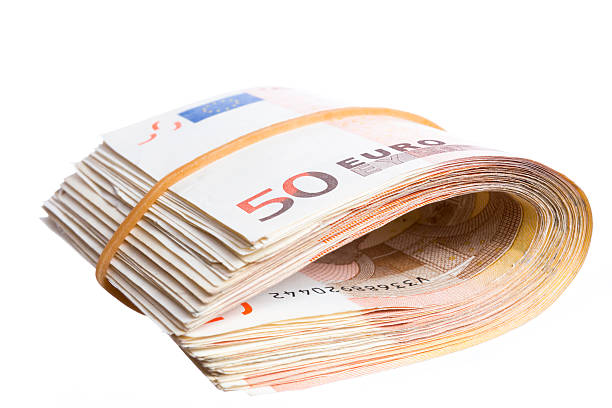 Fifty euro notes bend stock photo