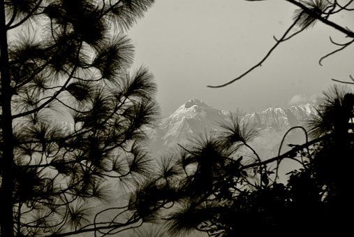 Majestic Nanda devi in Black and White on a cloudy day.