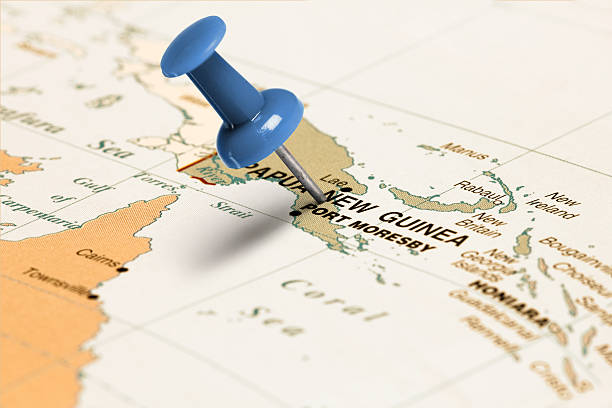 istock Location Papua New Guinea. Blue pin on the map. 473435614