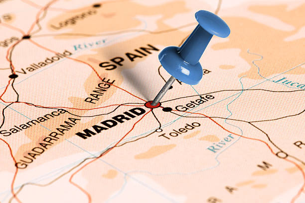 istock Location Madrid. Blue pin on the map. 473438356