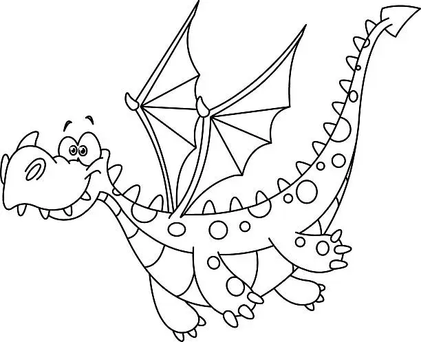 Vector illustration of Outlined flying dragon