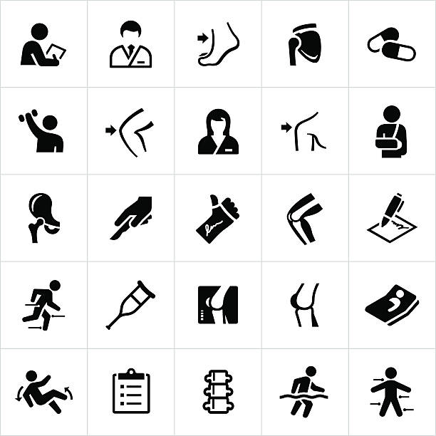 Orthopedic Surgery and Medicine Icons Icons related to the orthopedics branch of medicine and surgery. The vector icons symbolize common injuries treated by orthopedic surgeons, body parts treated in orthopedic medicine, as well as other orthopedic related themes. arm sling stock illustrations