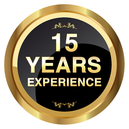 15 years experience gold badge - Stock Image