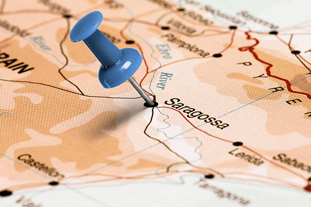 istock Location Saragossa. Blue pin on the map. 473439730