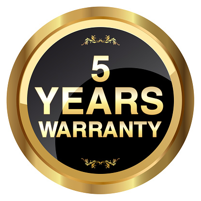 5 years warranty gold badge - Stock Image