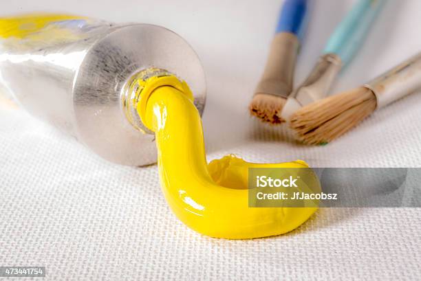 Yellow Oil Paint From Tube Stock Photo - Download Image Now - 2015, Artist, Color Wheel