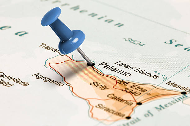 istock Location Palermo. Blue pin on the map. 473444196