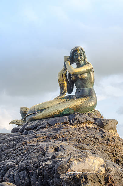 istock The Golden Mermaid statue on a big rock 473447430