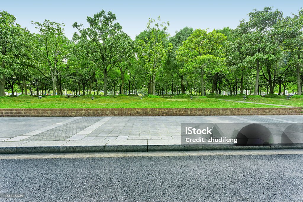 urban road with green trees Street Stock Photo