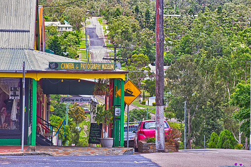 Herberton, Australia - January 26, 2015: The beautiful hilly main street of the historical village of Herberton in Queensland, Australia