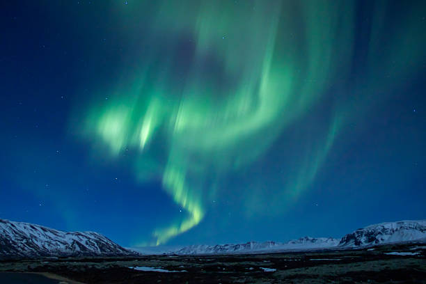 istock Green sizzling Aurora borealis over  central Iceland 473456856