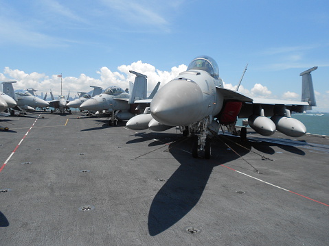 F-18 Fighter Jets on the flight deck of the USS George Washington.