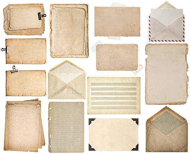 istock Used paper sheets. Old book pages, cardboards, music notes, envelope 473457526