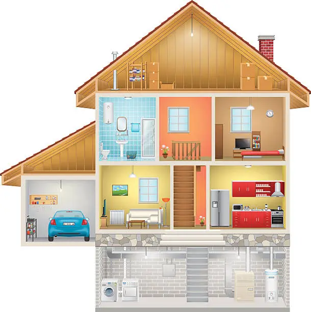 Vector illustration of House Interior on White Background