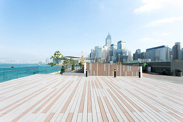 istock Empty footpath with cityscape at far away 473458144