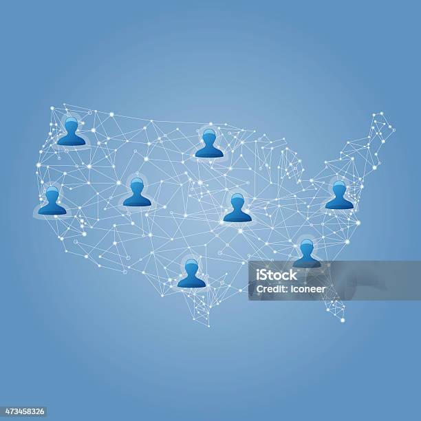 Usa Networkkarte Auf Blauem Hintergrund Mit Benutzer Stock Vektor Art und mehr Bilder von Karte - Navigationsinstrument