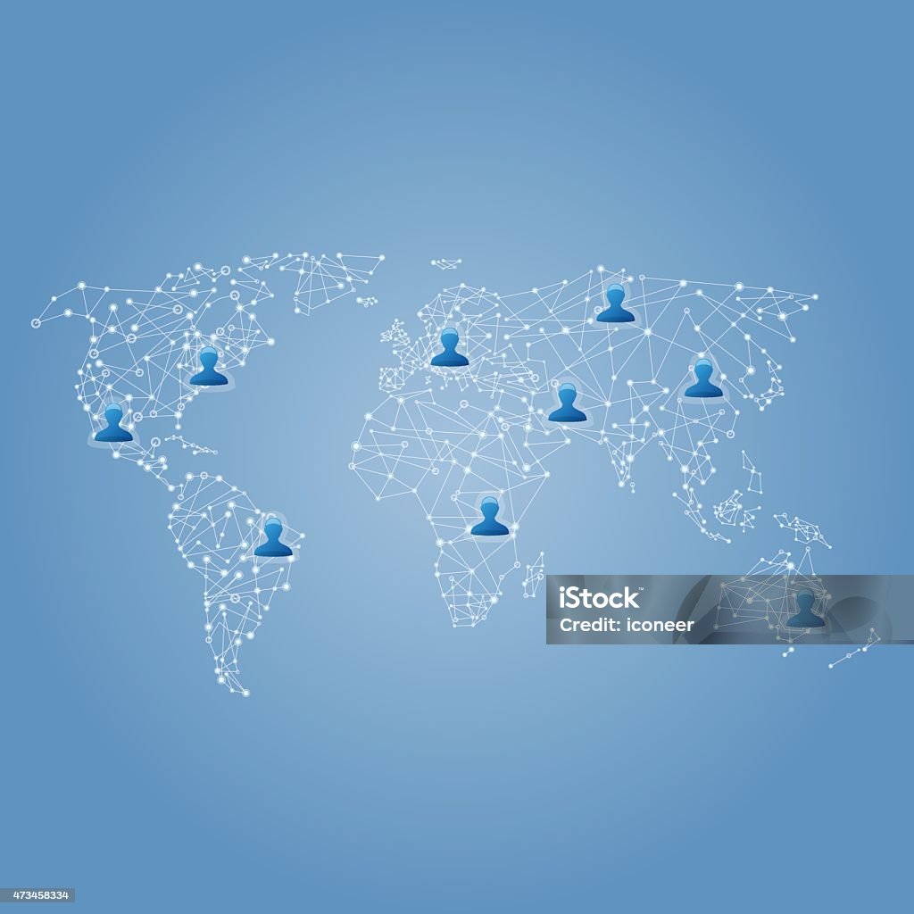 Netzwerk-Welt-Karte auf grauem Hintergrund Perspektive mit Benutzer anzeigen - Lizenzfrei Menschen Vektorgrafik
