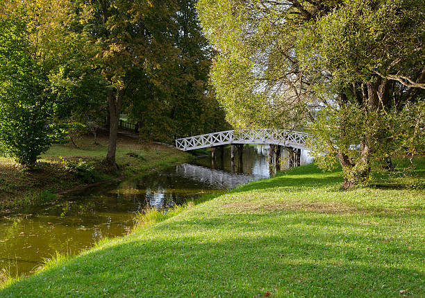 istock Canal and bridge in the park. summer nature 473461950
