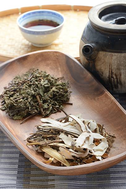 istock Chinese herbal medicine ingredients with clay pot 473462074