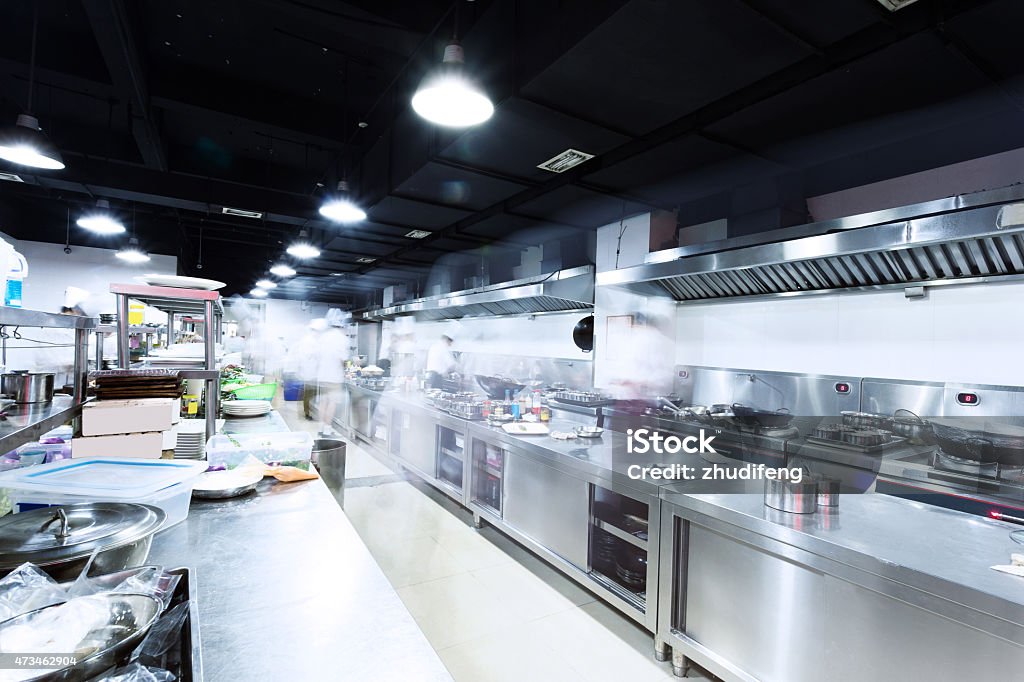 modern kitchen and busy chefs Commercial Kitchen Stock Photo