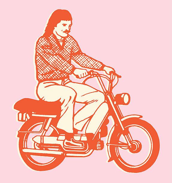 illustrations, cliparts, dessins animés et icônes de homme équitation scooter - moped