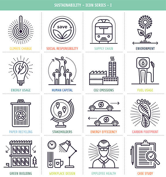 ilustrações, clipart, desenhos animados e ícones de conjunto de ícones de sustentabilidade - footprint carbon environment global warming