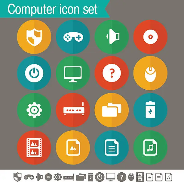 Vector illustration of Computer icons | Flat colored circles collection