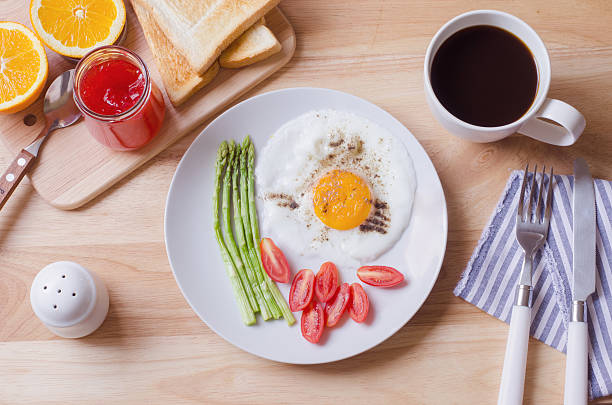 istock Healthy breakfast with fried egg, toasts and strawberry jam 473473922