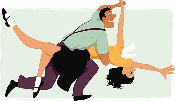 ilustraciones, imágenes clip art, dibujos animados e iconos de stock de bailar el swing - dancing swing dancing 1950s style couple