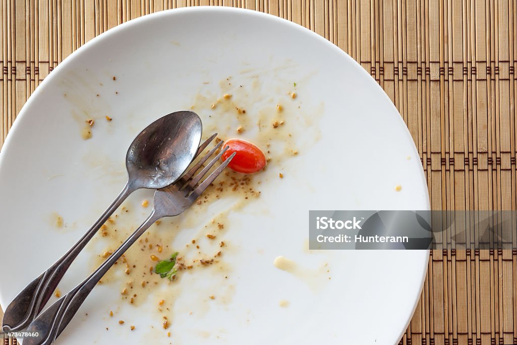 Dirty plate from above - Stock Image An empty plate, dirty after the meal is finished. View from above. 2015 Stock Photo