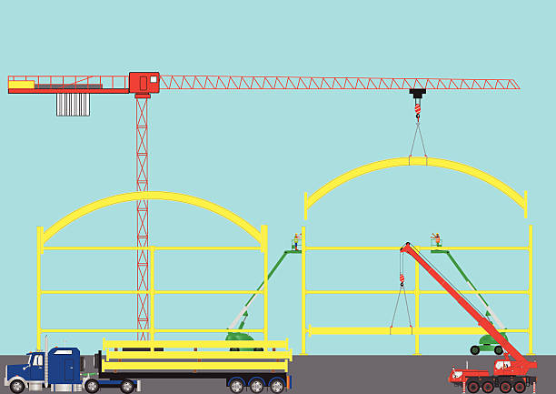 plac budowy - construction platform elevator picking up hydraulic platform stock illustrations
