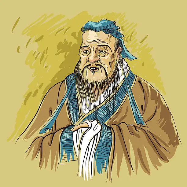 Vector illustration of Picturesque portrait of the Chinese sage Confucius