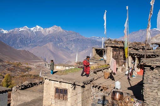 Jharkot, Nepal - November 4, 2013: Nepalese in the ethnographic sense did not exist in the past as a tribe. The ethnogenesis of modern Nepalese biggest role played three groups of people: Newar people, Khasa and Gurkhas. The name \